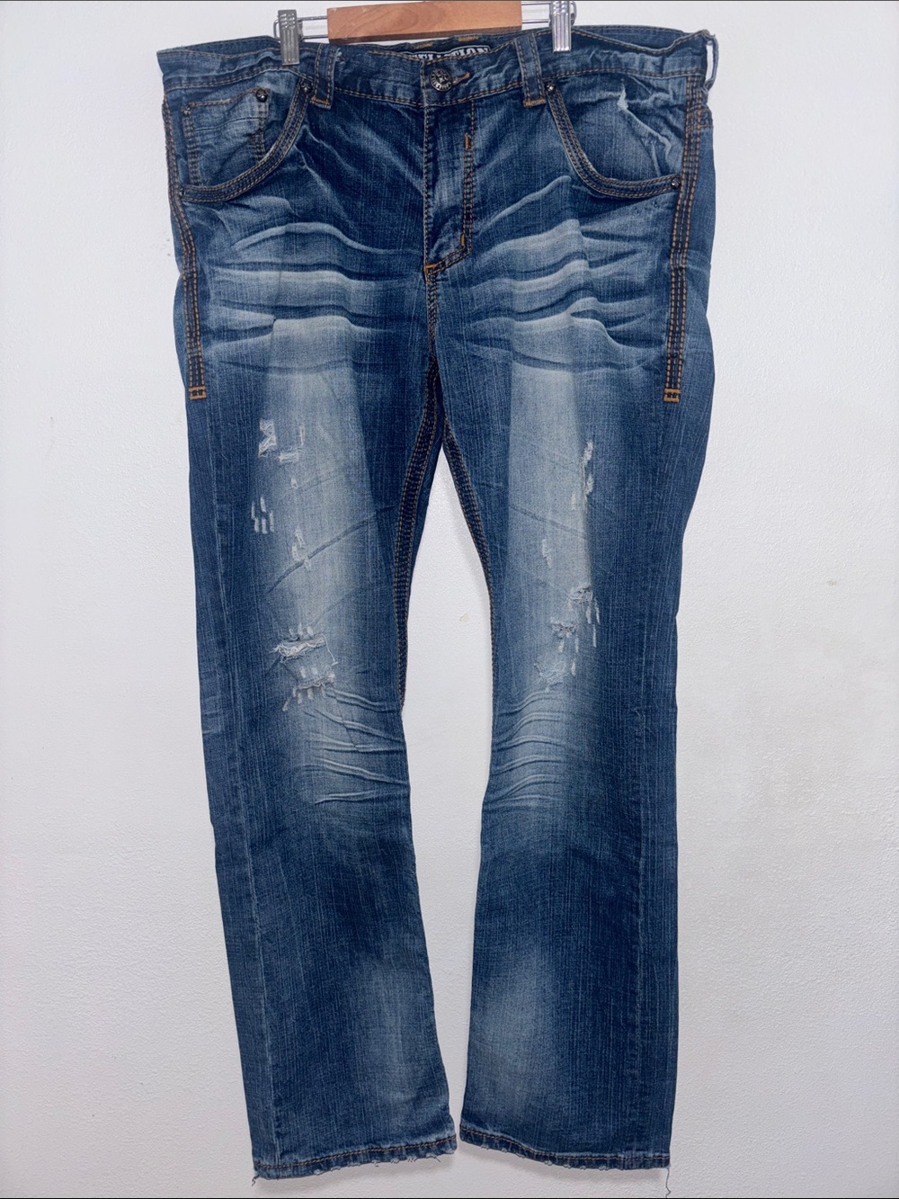 Affliction Men's Distressed Blue Straight Jeans